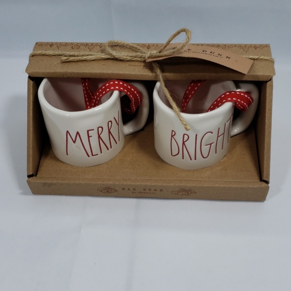 Rae Dunn Ceramic Mug Ornaments Set of 2 - Picture 1 of 3